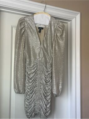 Aqua Metallic Silver Ruched Mini Dress
